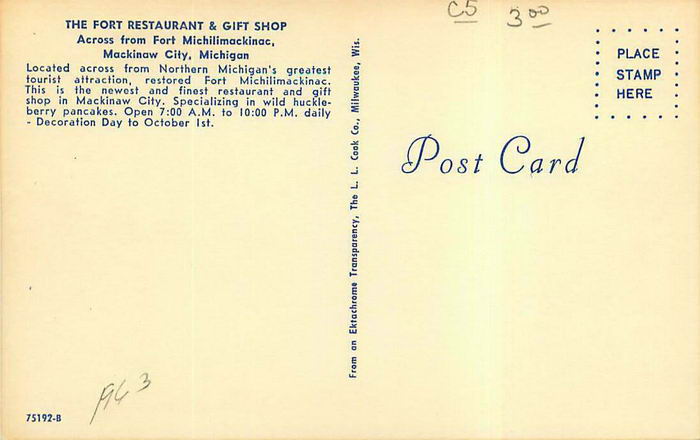 The Fort Restaurant & Gift Shop - OLD POSTCARD